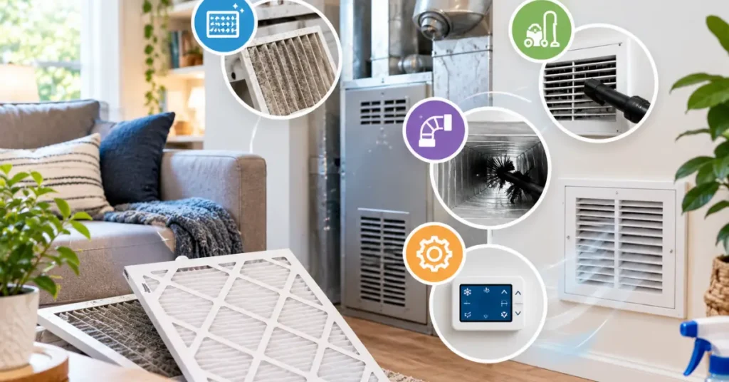 why house smells dusty when the heat kicks on